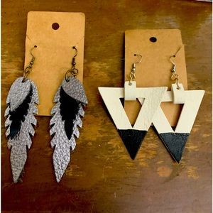 🎁Handmade by an artist Repurposed leather laser cut earrings